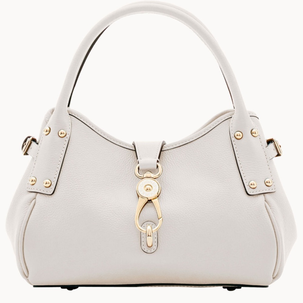 Dooney & Bourke Belvedere Medium Logo White Cream Satchel with Gold Accents